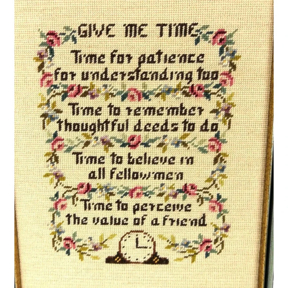 Needlepoint Completed  Give Me Time Friendship Ecru Poetry Sampler Poem 16 x 14 - Picture 3 of 3